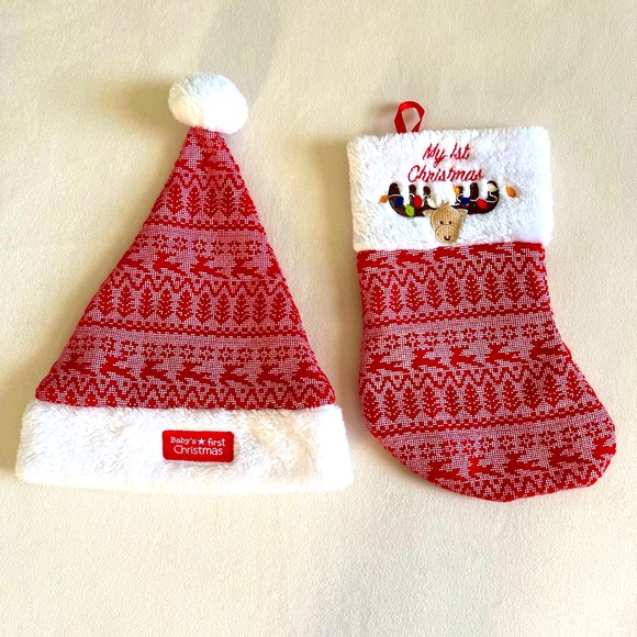 Little Me Other - Baby's First Christmas Santa Hat and Stocking Set 0-12 Months